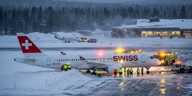 Şiddetli Rüzgar Swissair Uçağını Kalkış Sırasında Savurdu